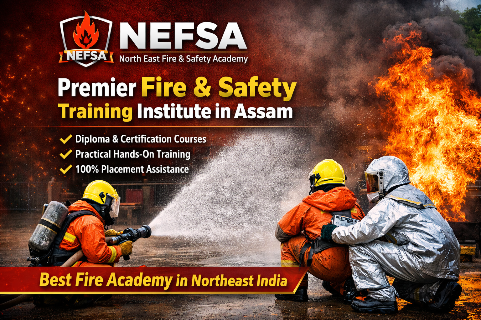 NEFSA fire and safety training institute in Assam conducting practical fire drill session
