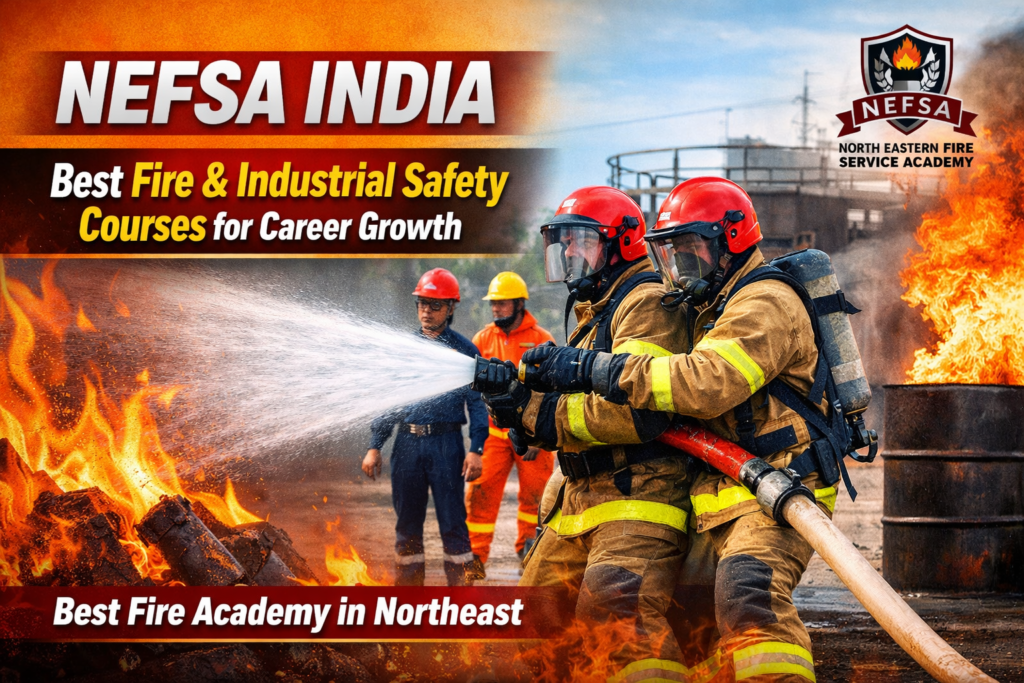 NEFSA India students performing practical fire and industrial safety training drill