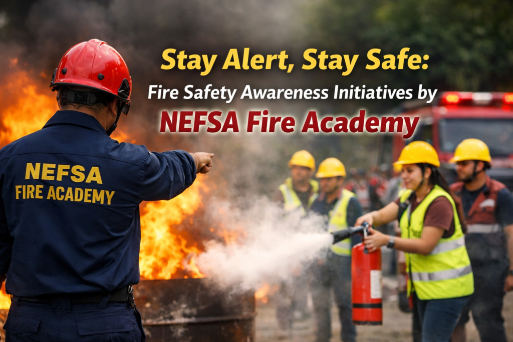 NEFSA Fire Academy conducting live fire safety awareness training with fire extinguisher demonstration