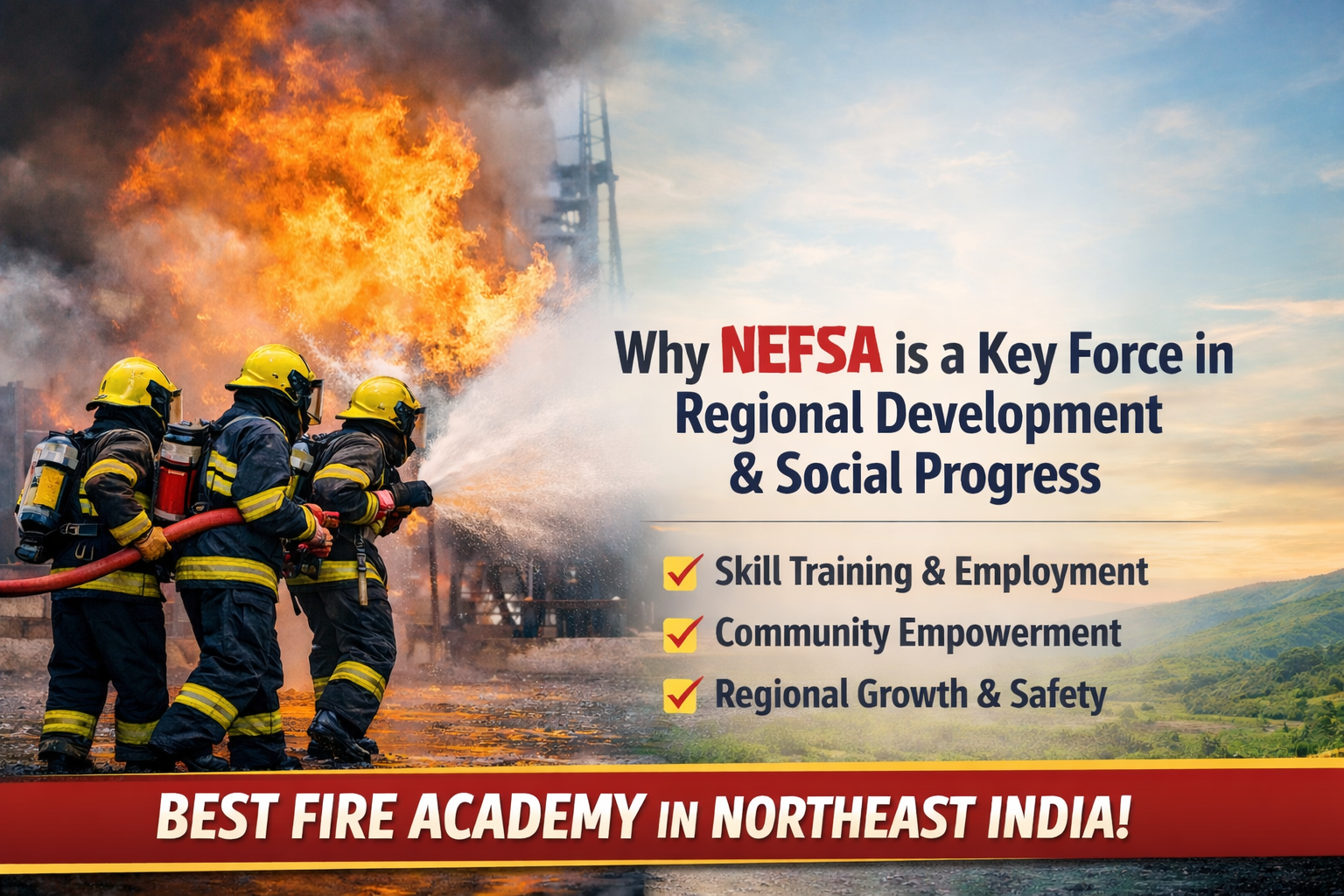 NEFSA fire safety training drill showing firefighters in action highlighting the best fire academy in Northeast India
