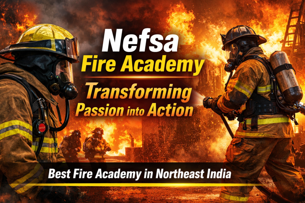 Nefsa Fire Academy firefighter in action during a live fire drill with protective gear and breathing apparatus