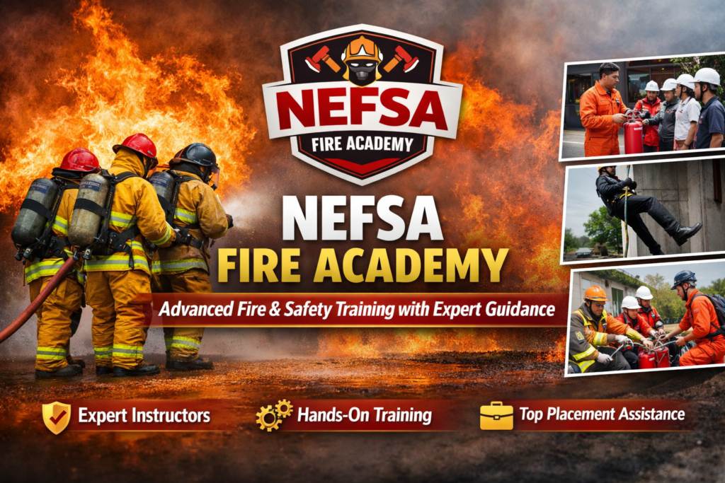 NEFSA Fire Academy students performing fire safety training and emergency response drills