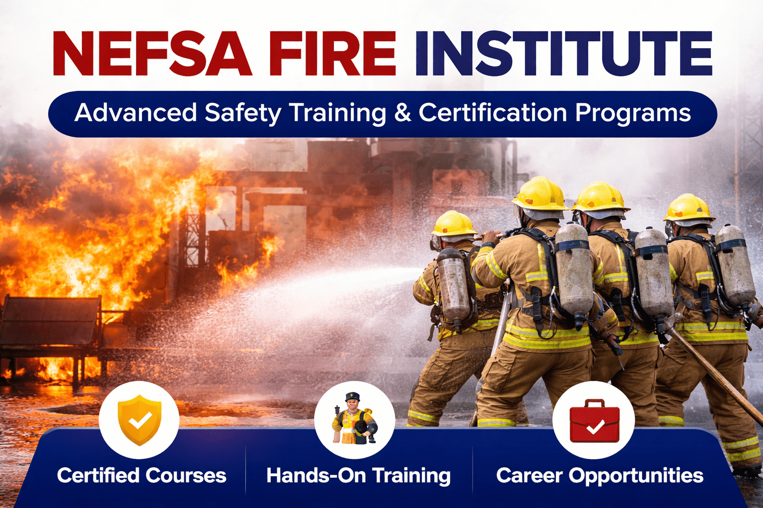NEFSA Fire Institute advanced fire and safety training program with firefighters in action
