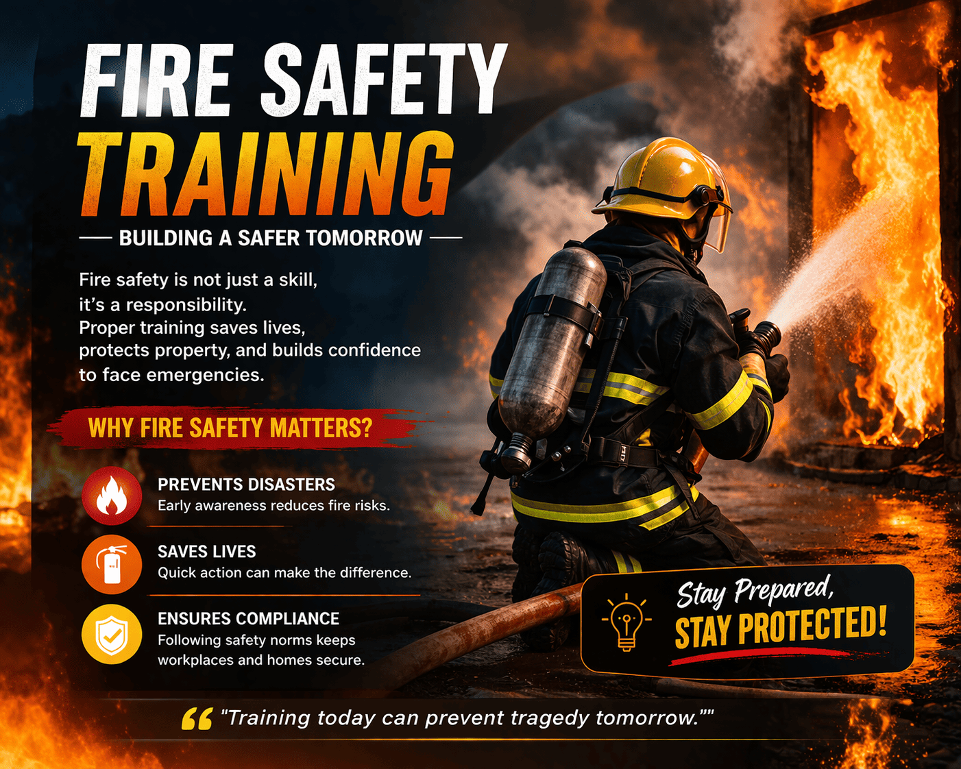 A firefighter at NEFSA Fire Academy during a fire safety training session, showcasing the importance of hands-on fire safety education.