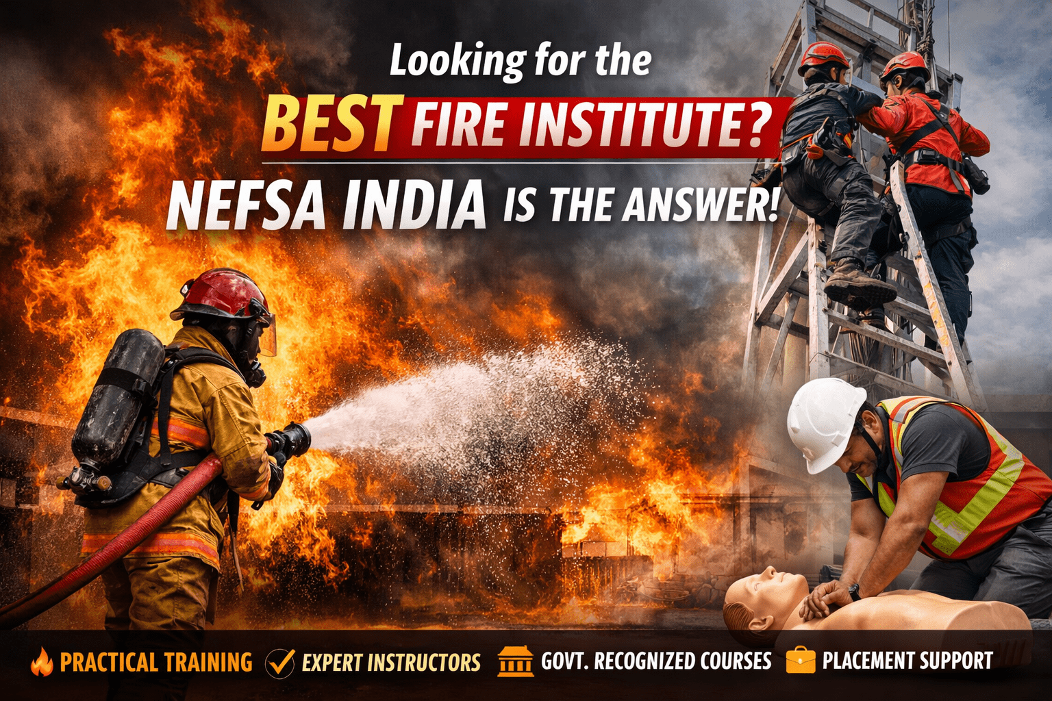 NEFSA India fire safety training with live fire drill and rescue practice