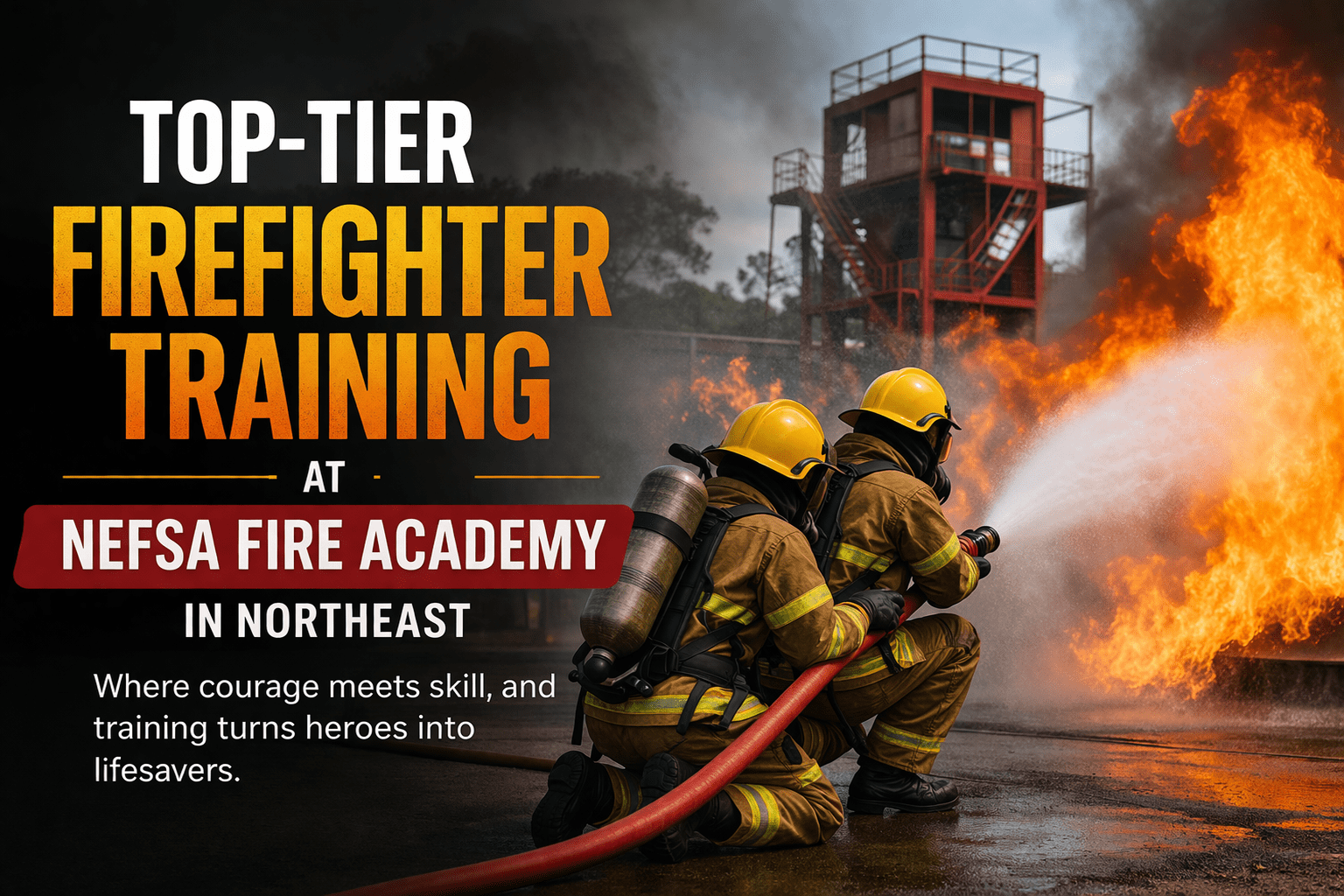 Firefighter training at Nefsa Fire Academy with intense flames and action, showcasing top-tier fire safety education.