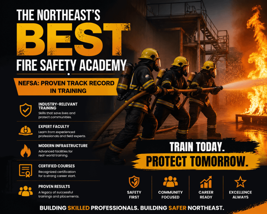 Firefighters in action at Nefsa Fire Academy, highlighting industry-relevant training and certified courses for future fire safety professionals.
