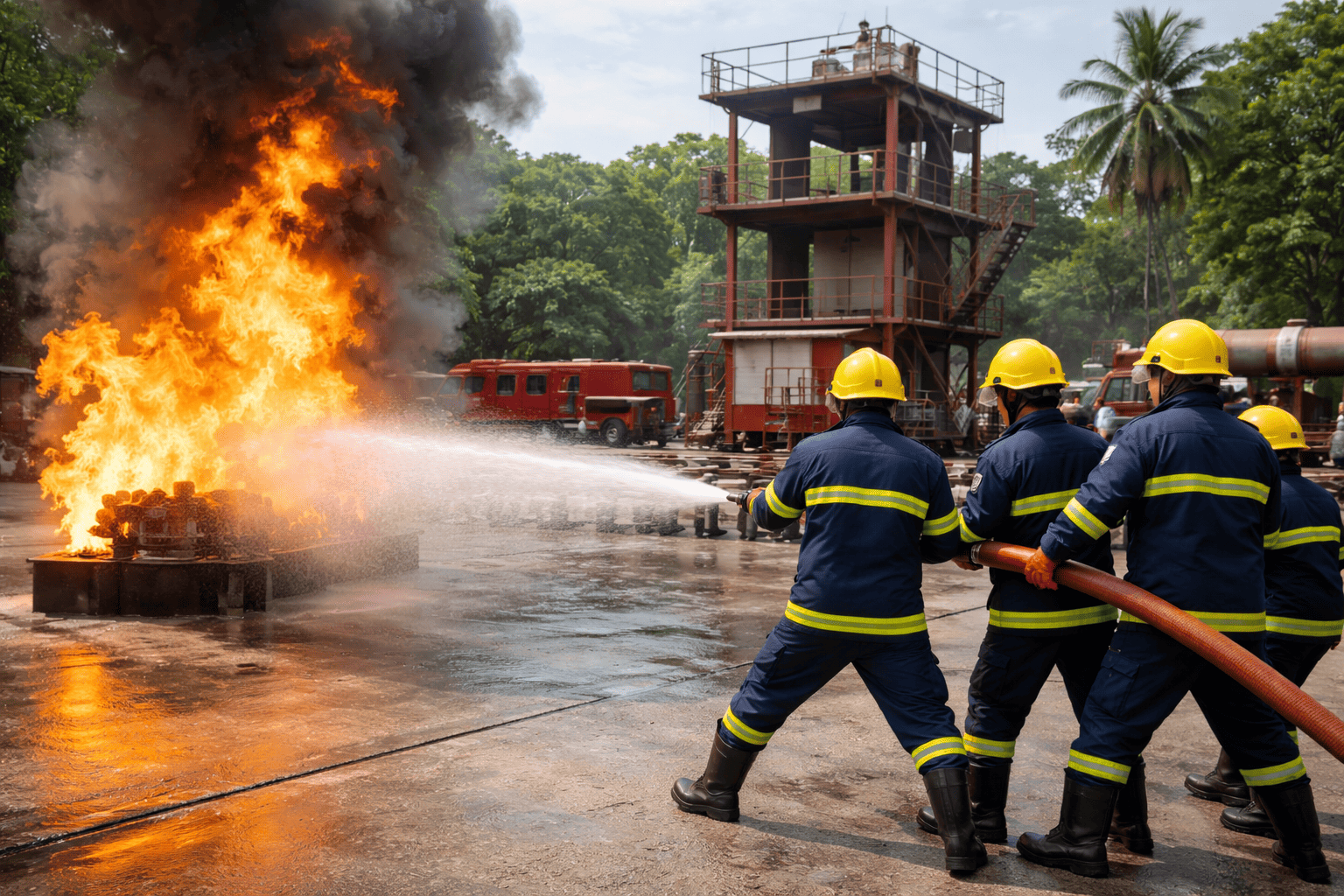 Fire safety training session at NEFSA Fire Institute Assam with live firefighting drill