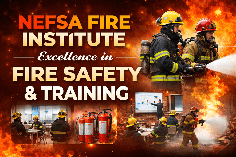 NEFSA Fire Institute - Firefighters in action with educational depictions of fire safety training. Promoting excellence in fire safety education with vibrant, dynamic imagery.