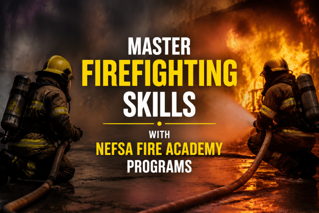 Firefighters practicing fire safety drills at Nefsa Fire Academy