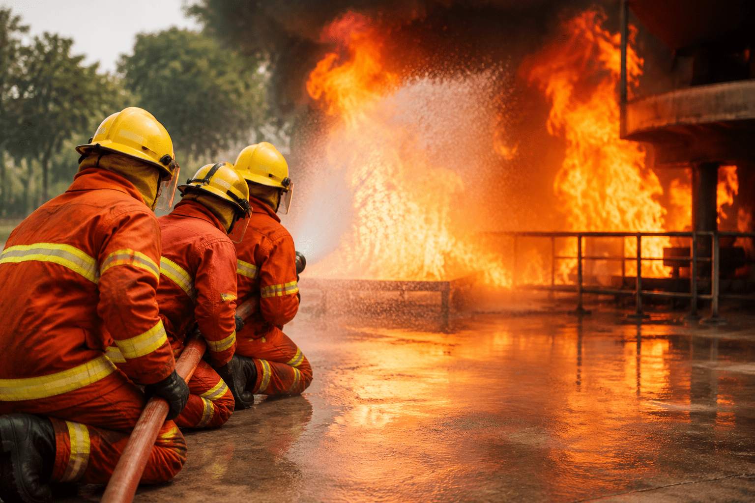 firefighting training drill industrial fire safety rescue operation NEFSA fire institute students