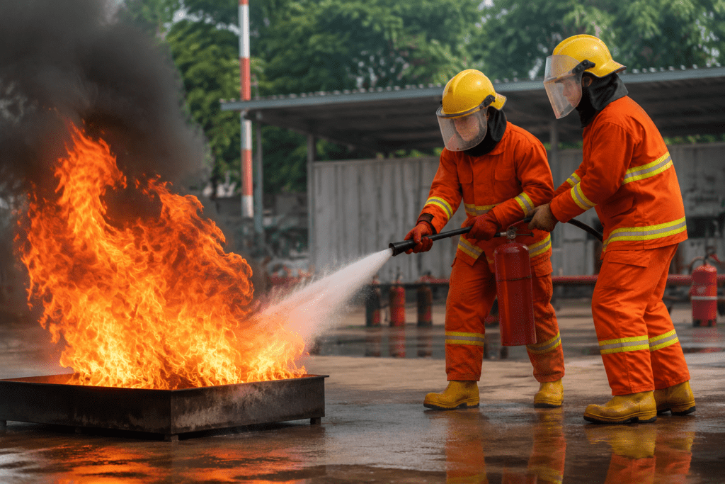 Firefighters performing practical fire safety training drill at NEFSA Fire Institute admission 2026 batch