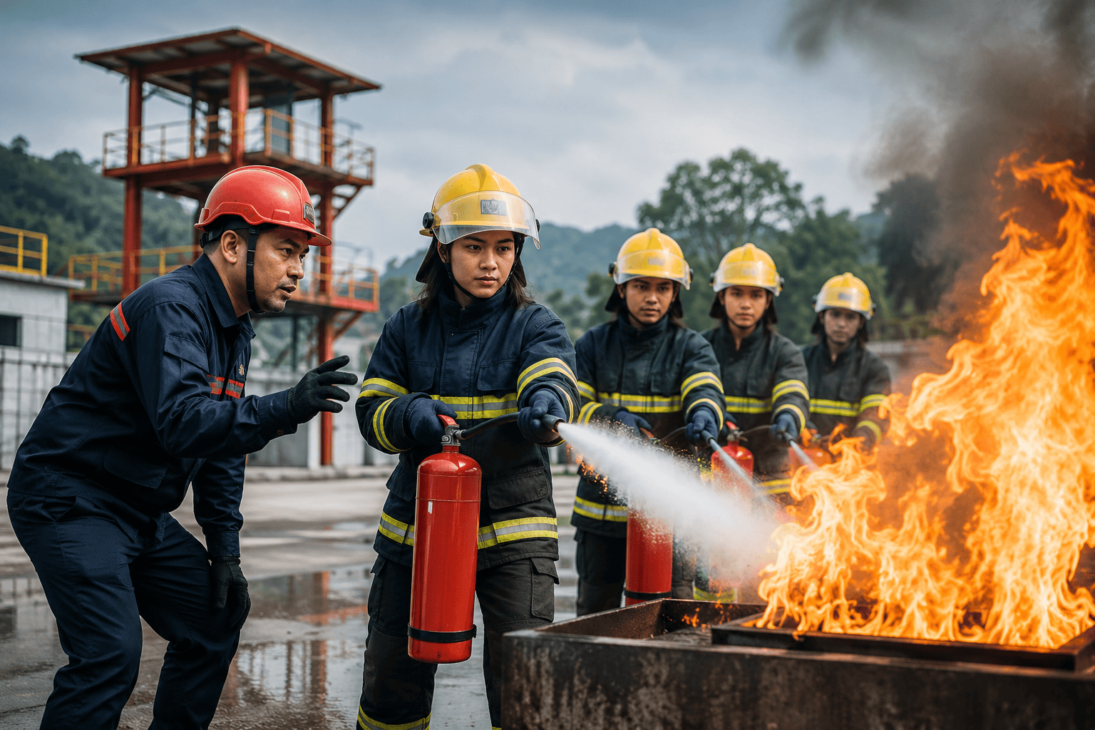 Practical fire fighting and safety training session at NEFSA Fire Academy with expert instructors