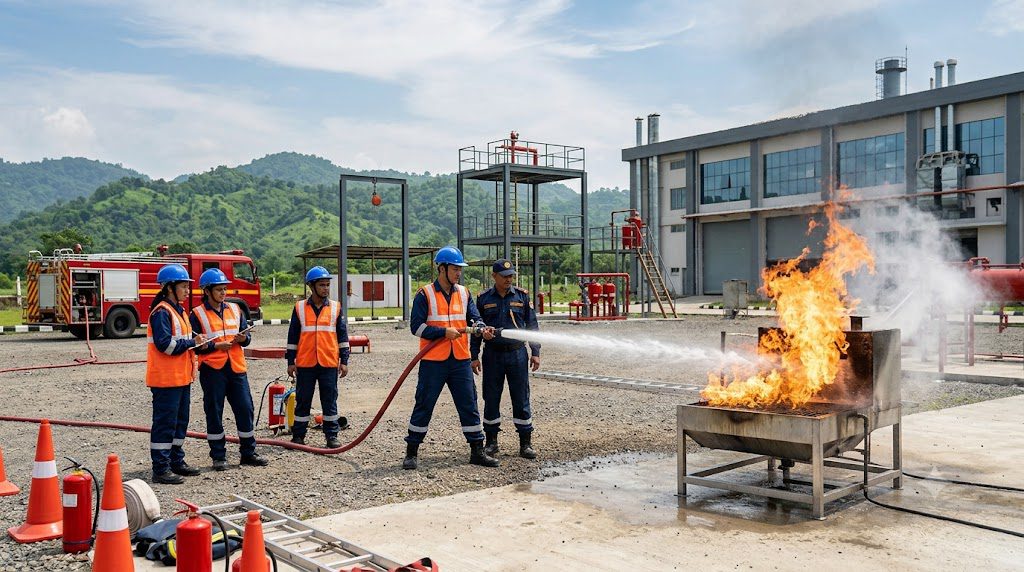 Students receiving fire engineering and safety training at NEFSA India Fire Academy in Guwahati Northeast India