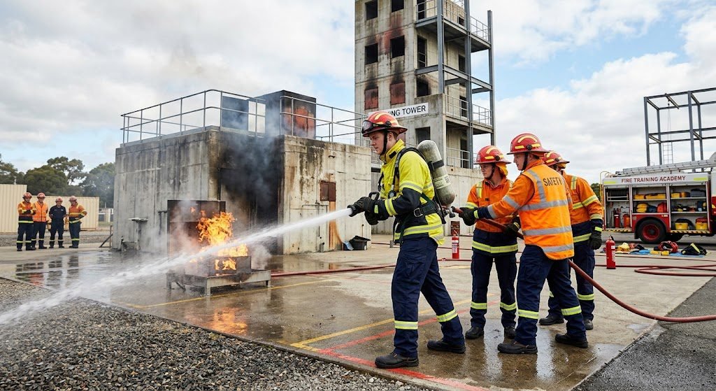 Students attending a fire and safety course after 10th or 12th at NEFSA Academy