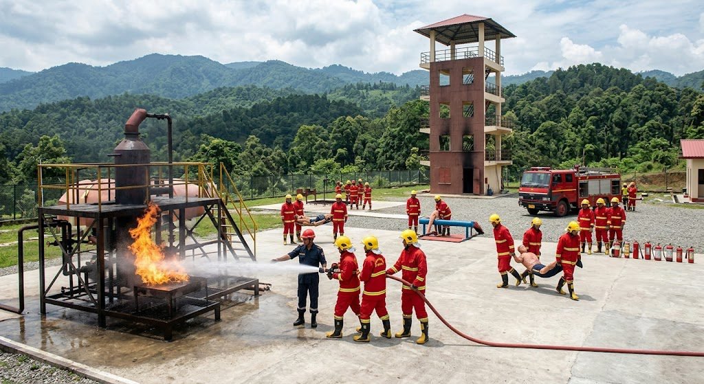 Best Fire Academy in Northeast India NEFSA India Fire Safety Training Students Practicing Fire Fighting