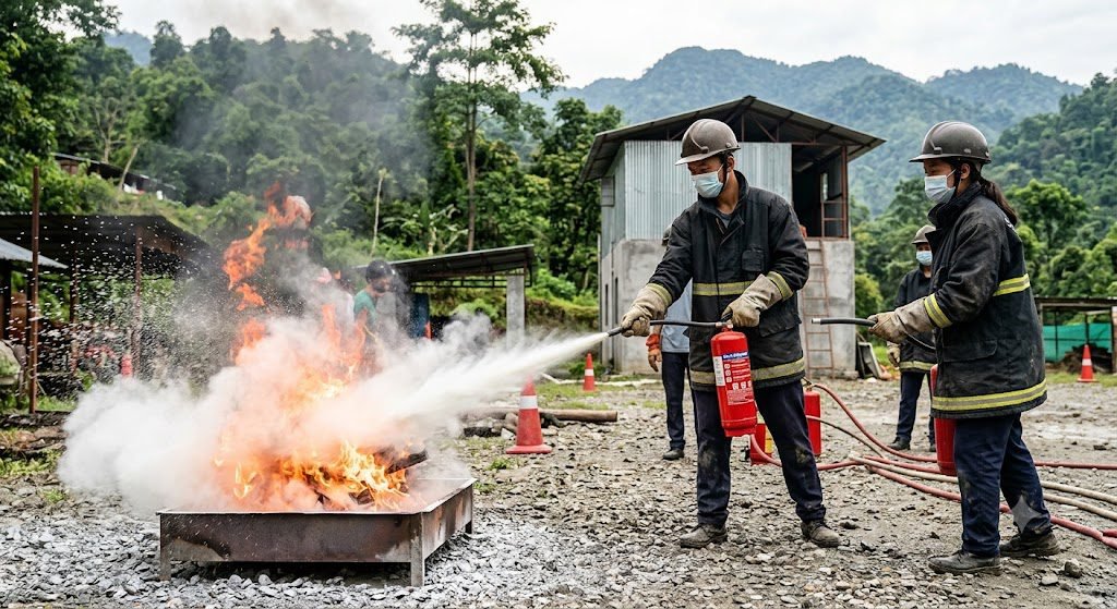 Students undergoing fire safety course training at NEFSA Fire Academy in North East India