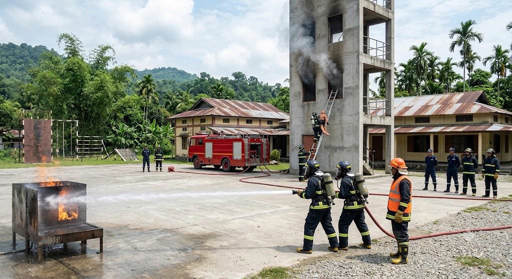 Students undergoing professional fire fighting training at NEFSA Fire Academy in Dibrugarh Assam