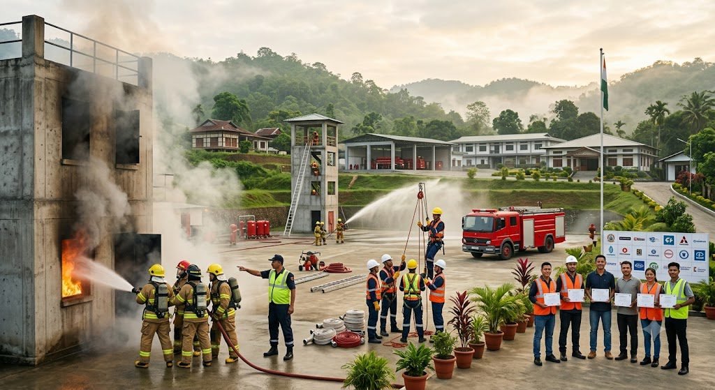 NEFSA Fire Academy students during fire and industrial safety training in Northeast India
