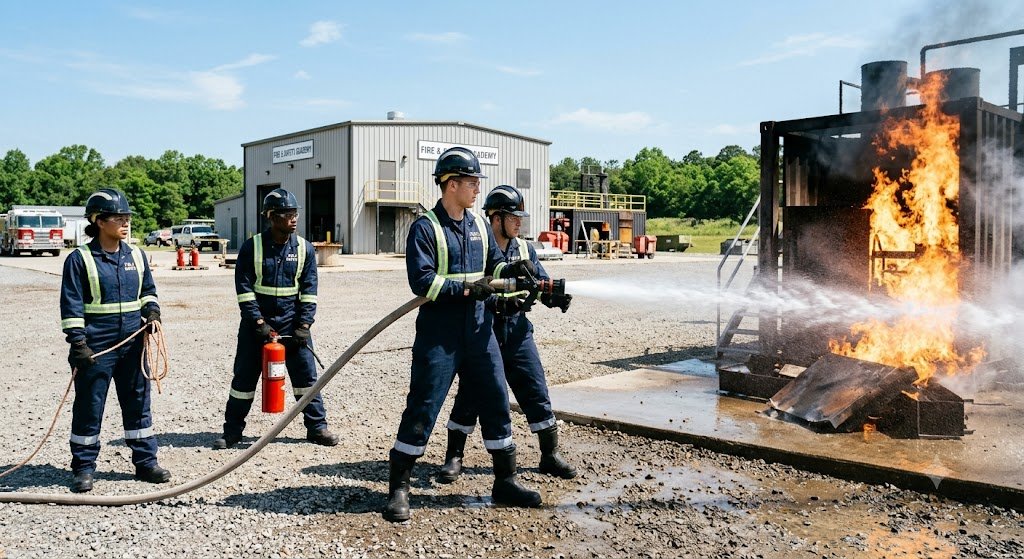 Students attending practical fire and safety training after 10th and 12th