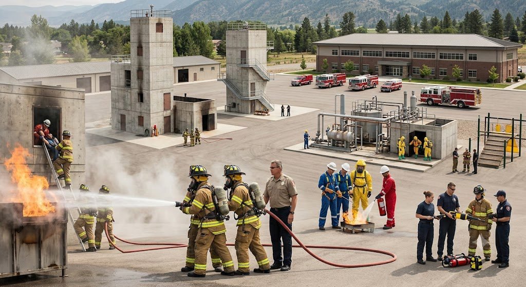 Firefighter and industrial safety training at NEFSA Fire Academy in Dibrugarh, Assam